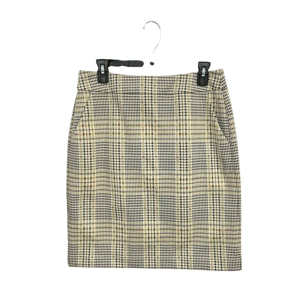 Cabi Plaid Houndstooth Pencil Size 6 Small Cream/Black Pockets Stretch